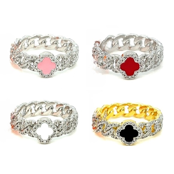 925 Sterling Silver CUBAN CLOVER BLUE RING - Picture 2 of 2